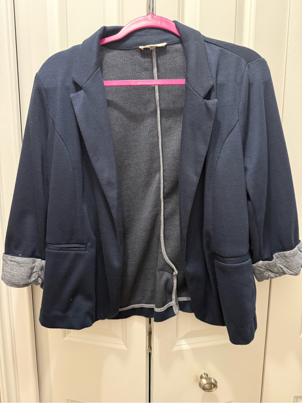 Skies are Blue Women’s Navy Open-Front Blazer Jacket Non-Wrinkle with Stretch
